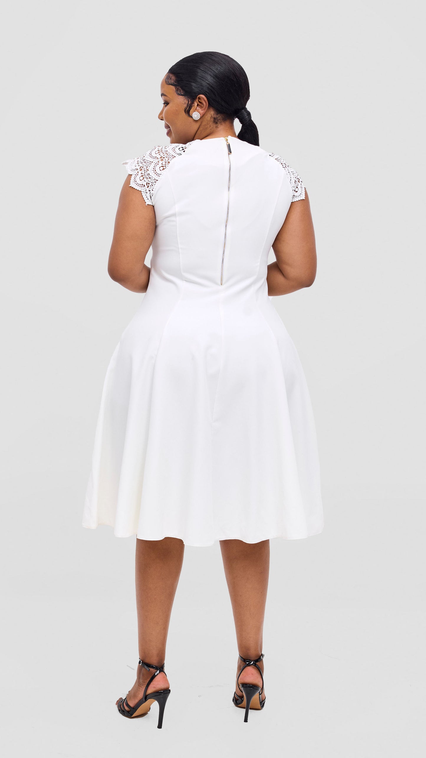 The Fashion Frenzy ElegantLace Cap Sleeve Skater - White