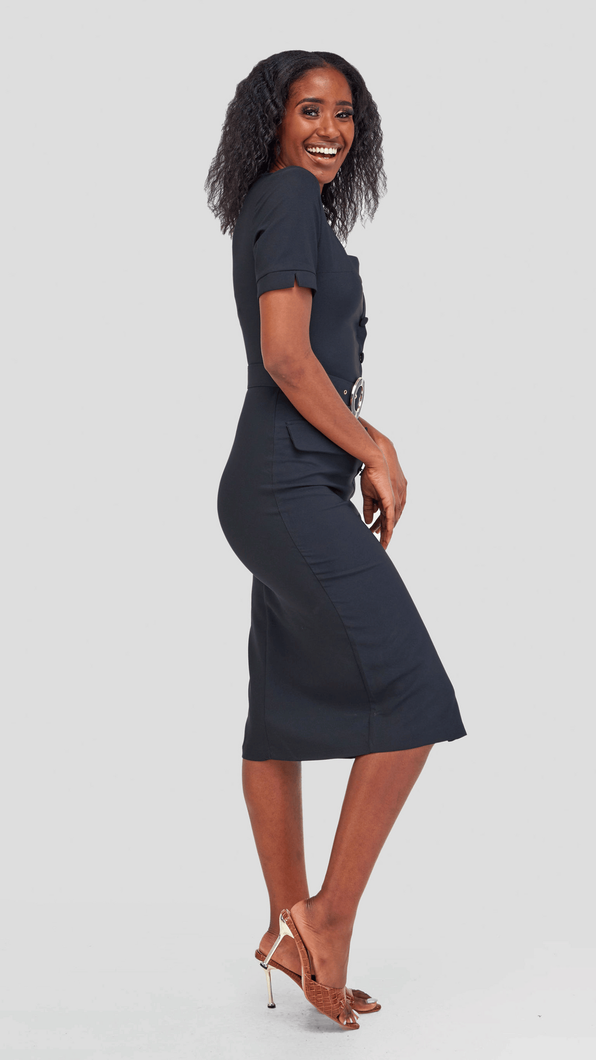 Belted Pencil Dress - Black