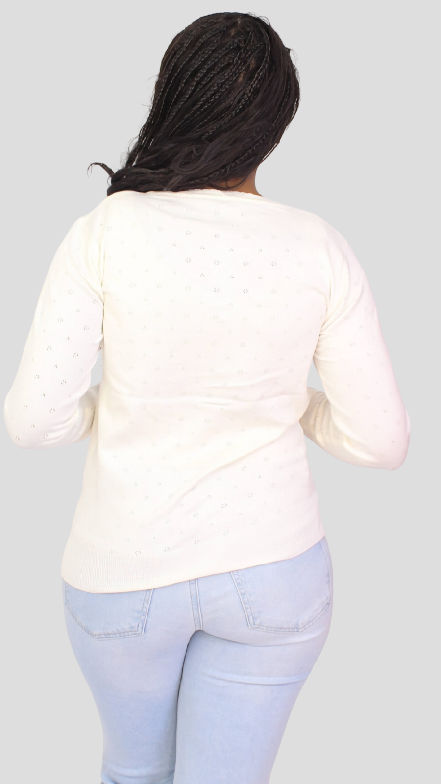 The Fashion Frenzy Pointelle Button-Through Knit Cardigan - White