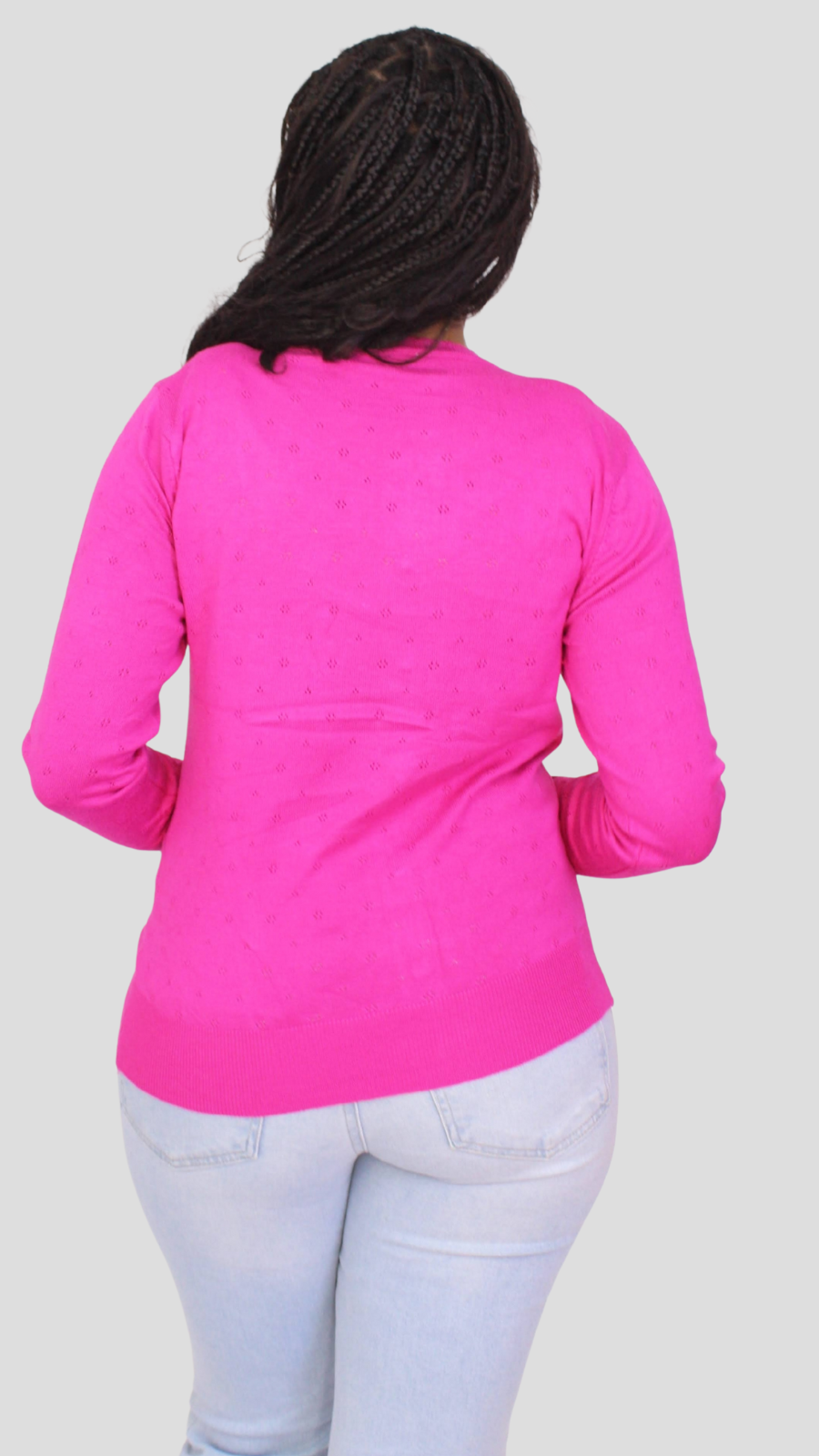 The Fashion Frenzy Pointelle Button-Through Knit Cardigan - Fuchsia