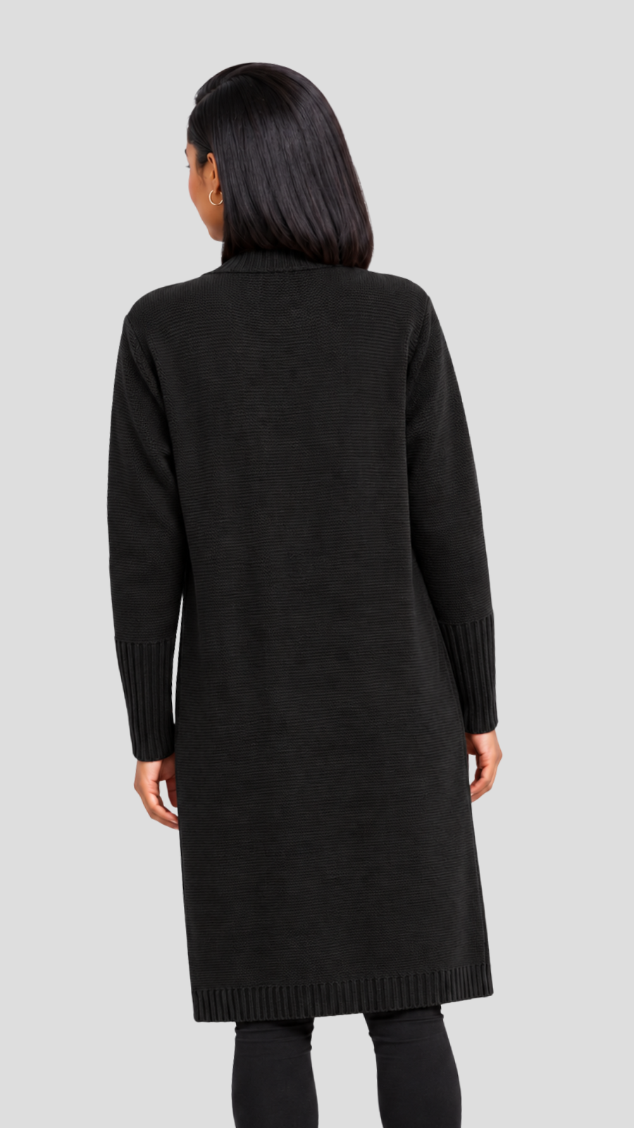 The Fashion Frenzy Lora Longline Waterfall Cardigan - Black