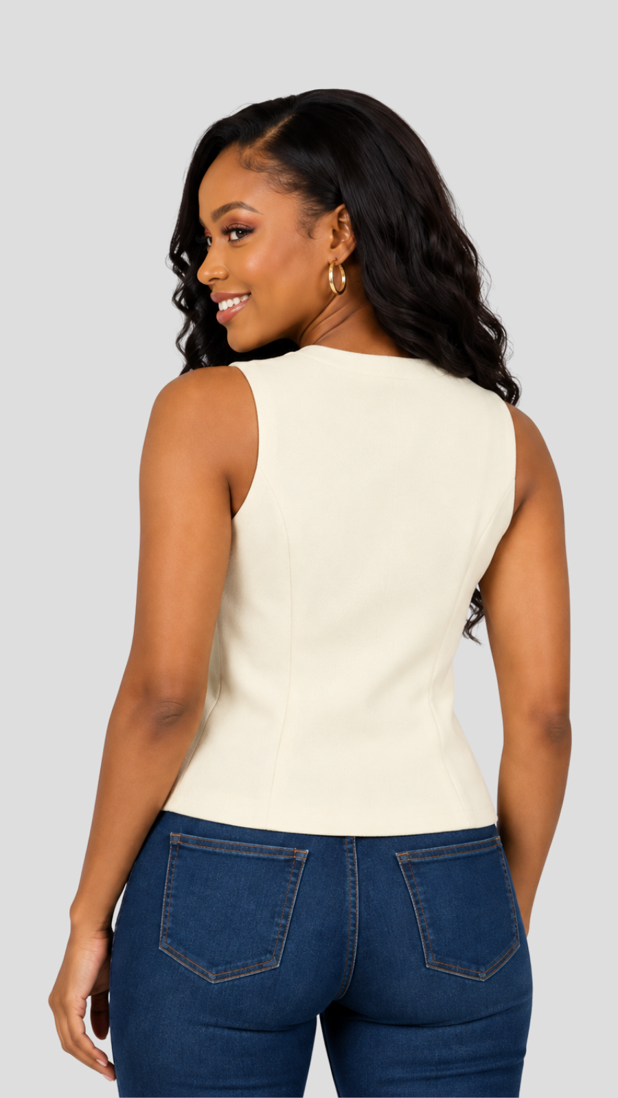 The Fashion Frenzy Tailored Sleeveless Knit Vest Top - Cream