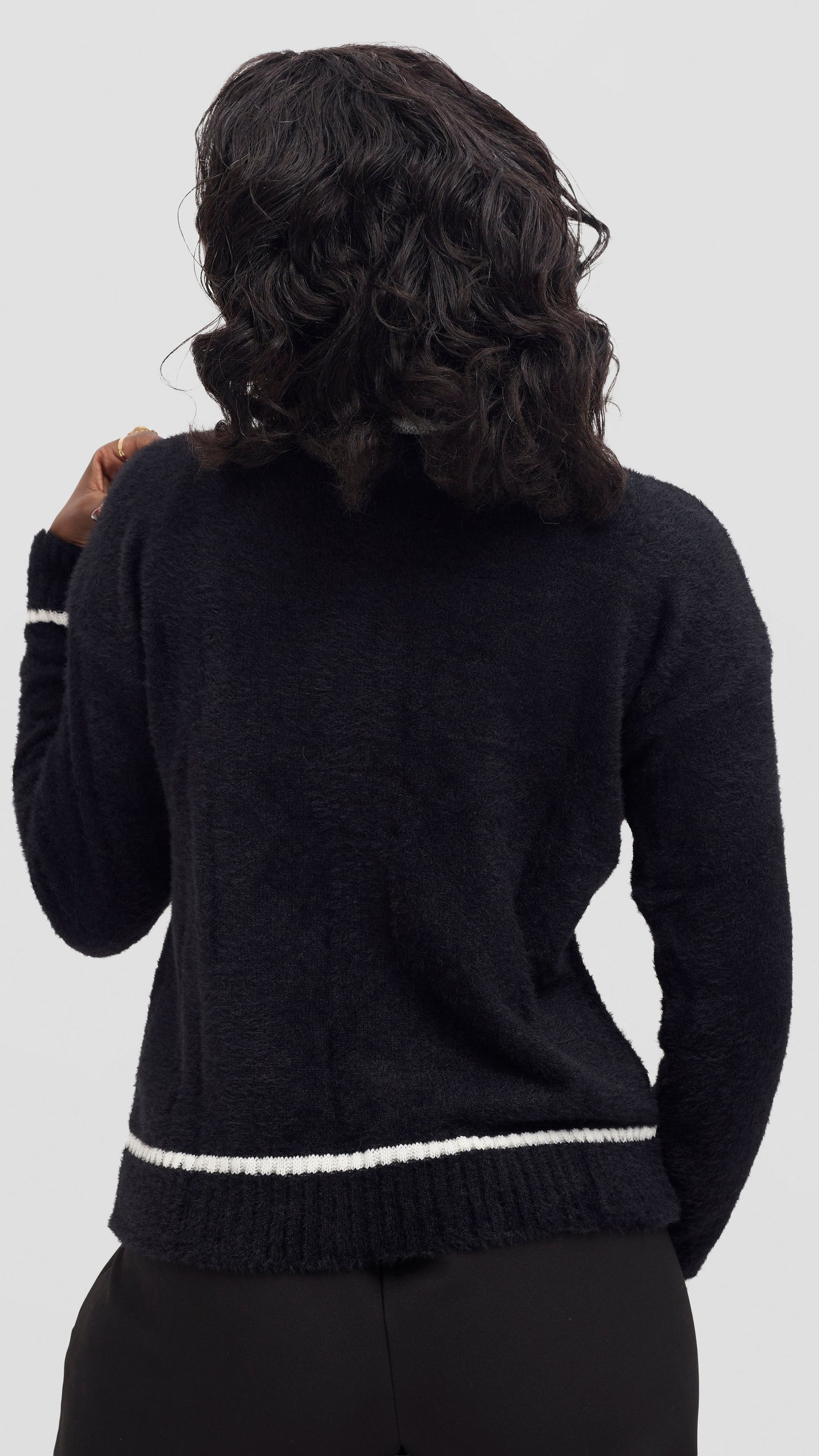 The Fashion Frenzy Black Contrast Trim Knit Cardigan - Black