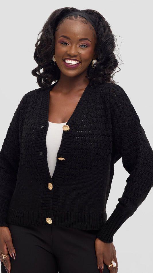 The Fashion Frenzy Black knit cardigan - Black