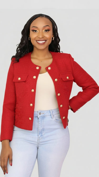 The Fashion Frenzy Élan Buttoned Jacket - Red