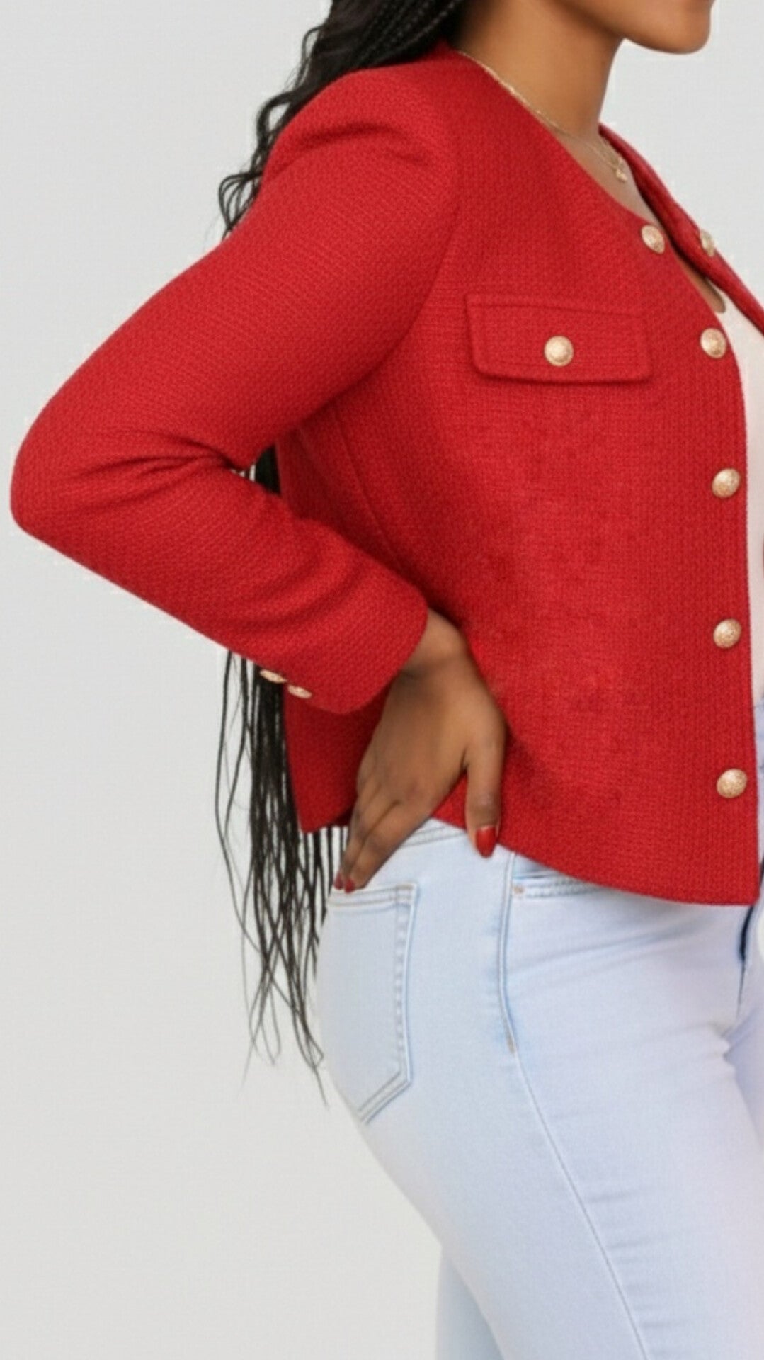 The Fashion Frenzy Élan Buttoned Jacket - Red