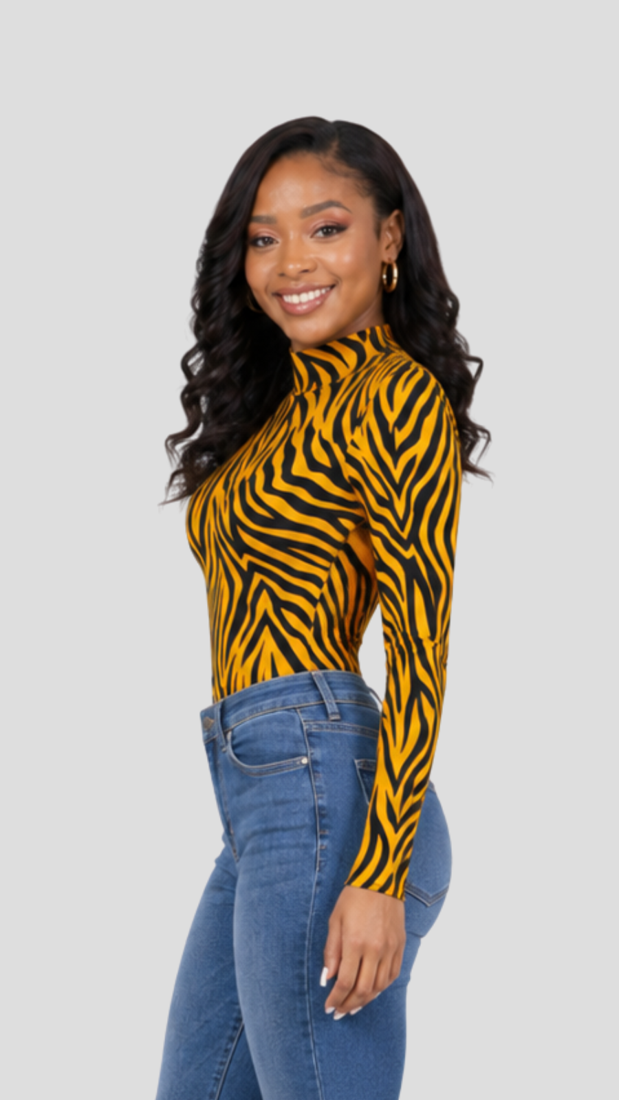 The Fashion Frenzy  Savannah Stripe High-Neck Bodysuit- Mustard