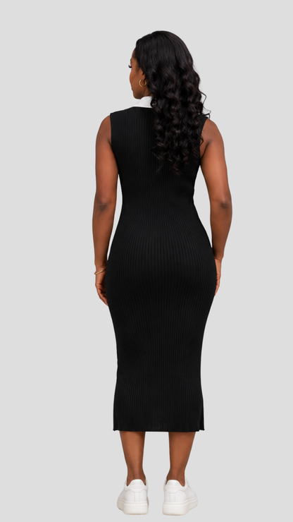 The Fashion Frenzy Polo Collared Bodycon - Black