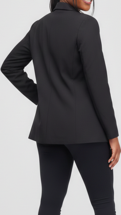 The Fashion Frenzy Elara Tailored Double-Button Blazer- Black