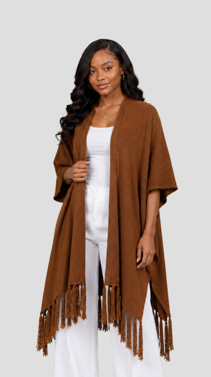 The Fashion Frenzy Fringed Acrylic Shawl – Brown