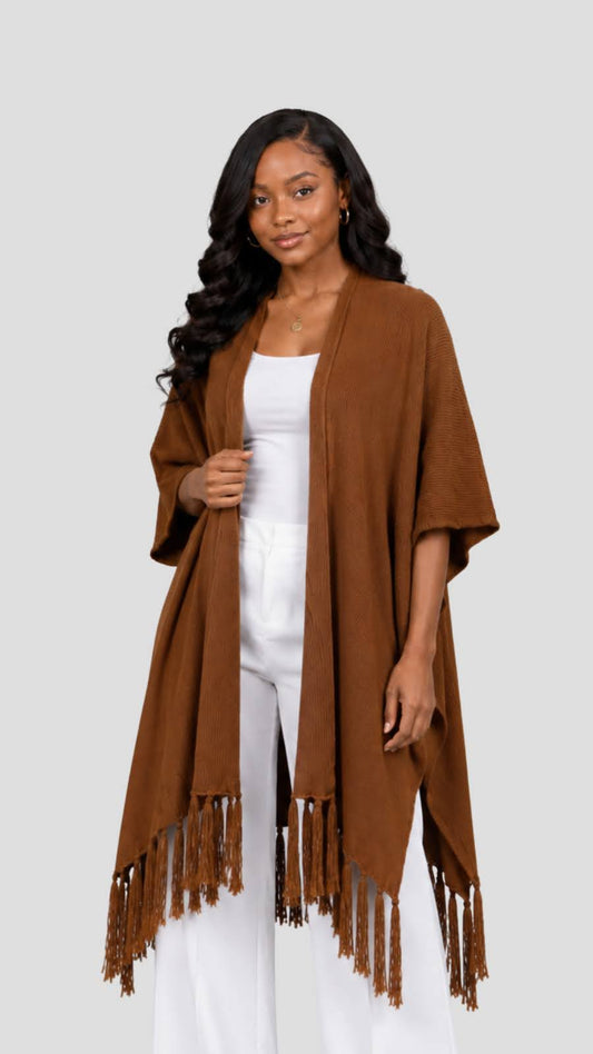 The Fashion Frenzy Fringed Acrylic Shawl – Brown