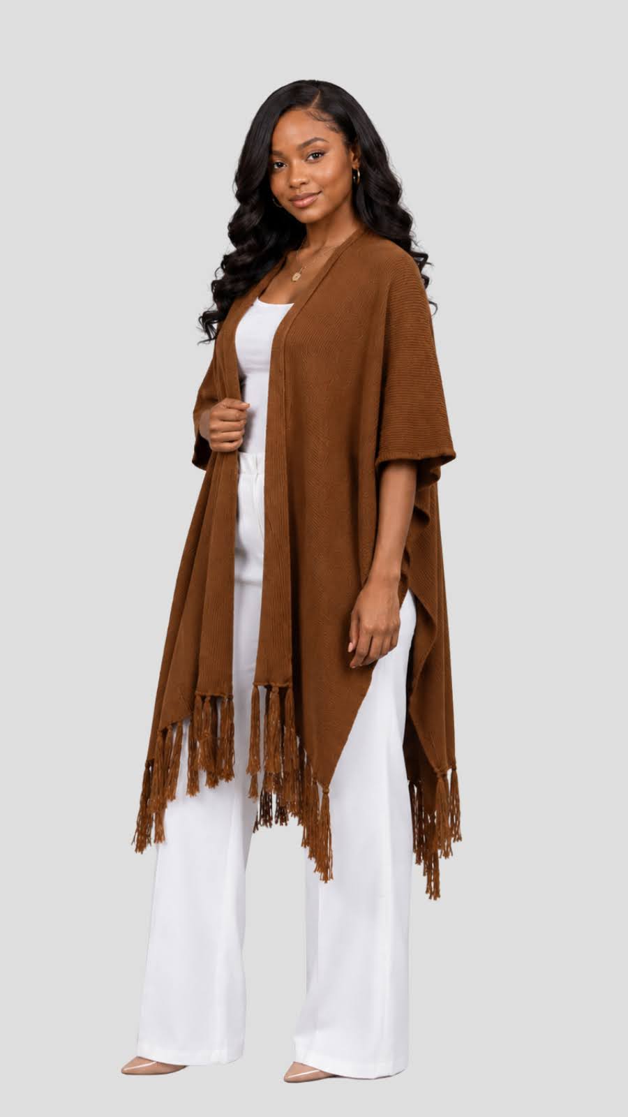 The Fashion Frenzy Fringed Acrylic Shawl – Brown