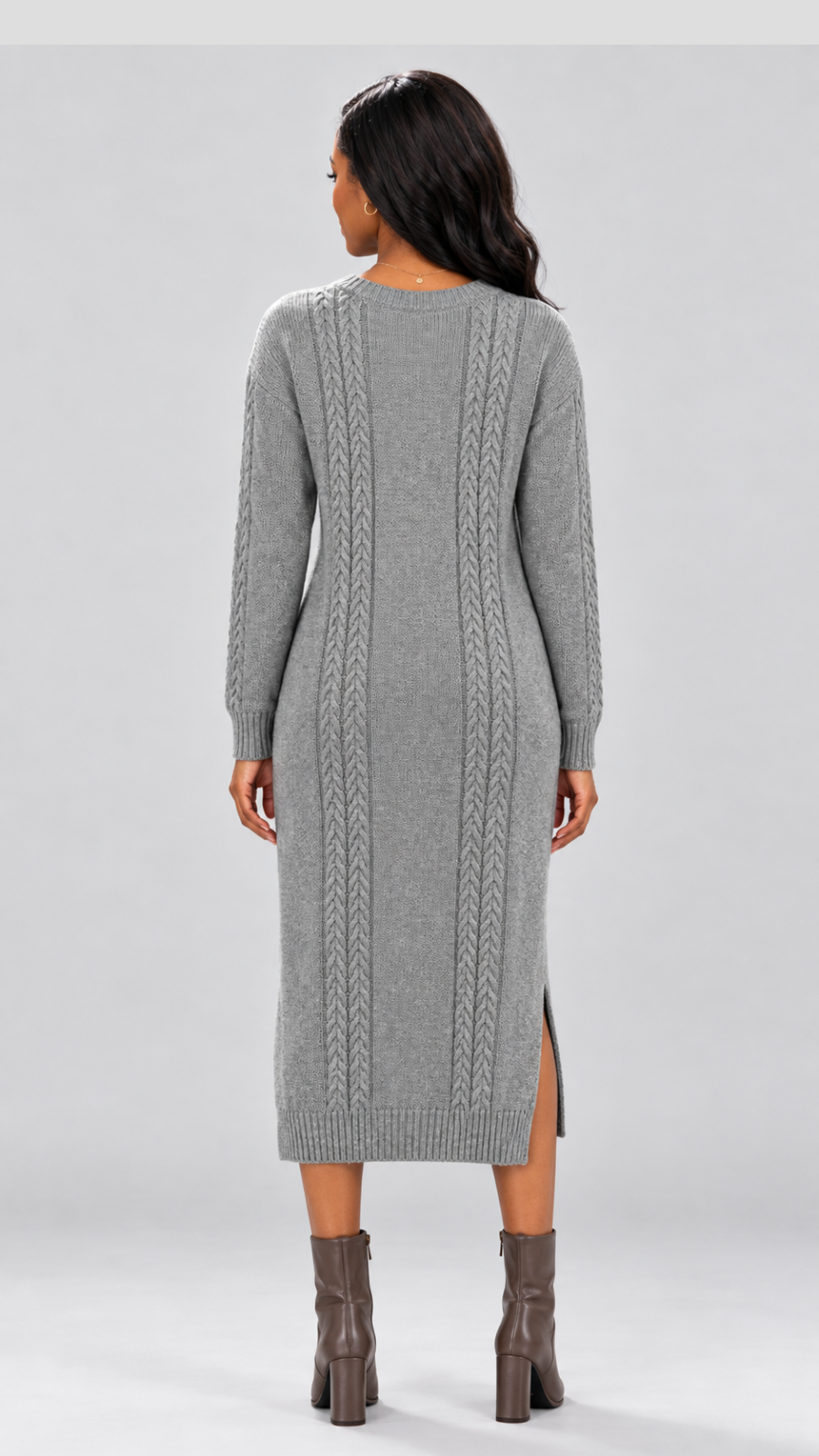 The Fashion Frenzy Cable Knit Sweater Midi Dress - Grey