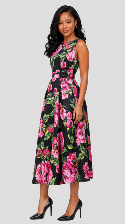 The Fashion Frenzy  Noir Rose Garden Midi Dress - Black