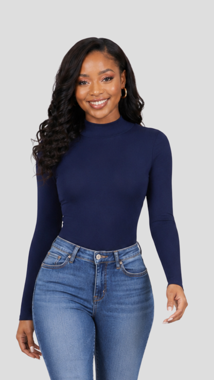 The Fashion Frenzy Square-Neck Bodysuit - Navy