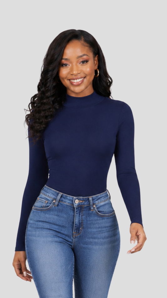 The Fashion Frenzy Square-Neck Bodysuit - Navy