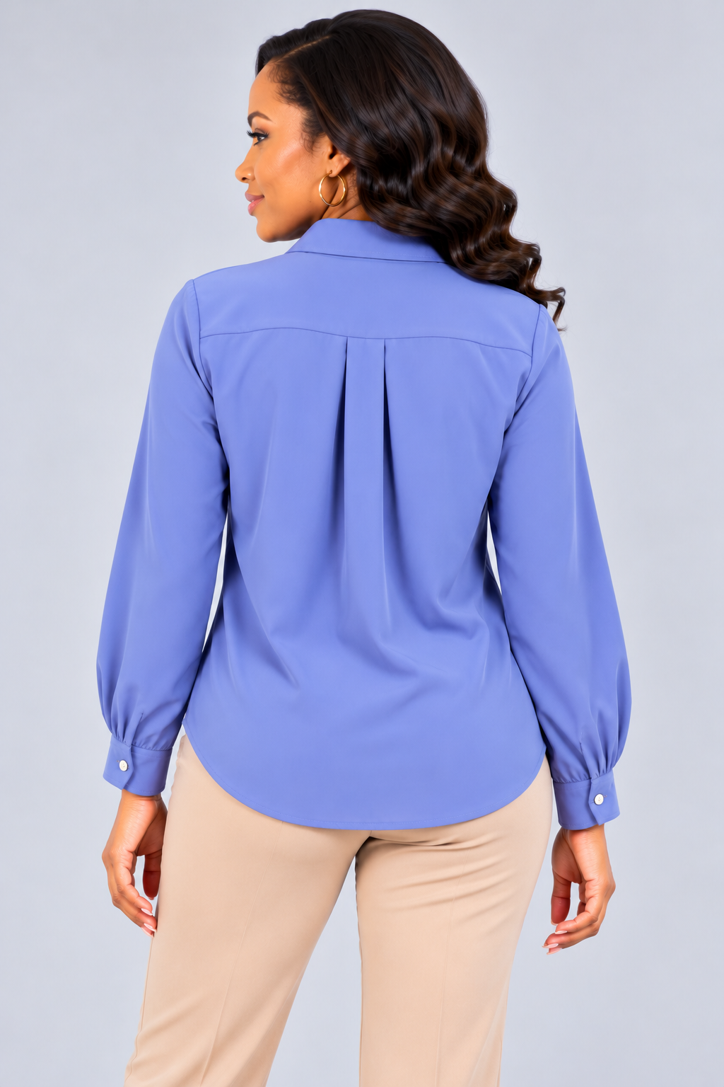Estelle Pearl-Detail Blouse - Periwinkle Blue