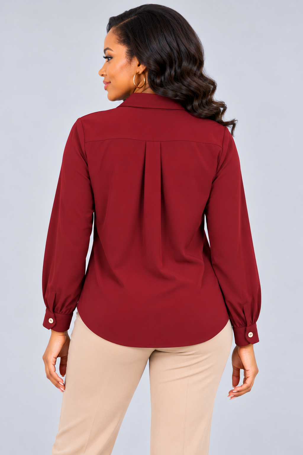 Estelle Pearl-Detail Blouse - Burgundy