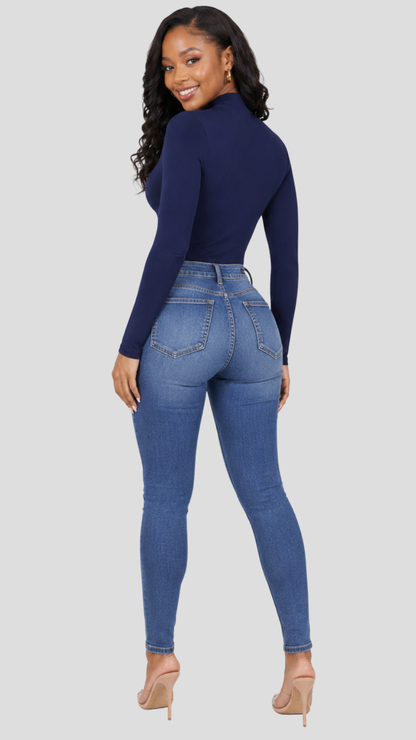 The Fashion Frenzy Square-Neck Bodysuit - Navy