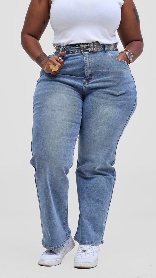 The Fashion Frenzy High-Rise Straight Leg Denim Jeans – Faded Blue