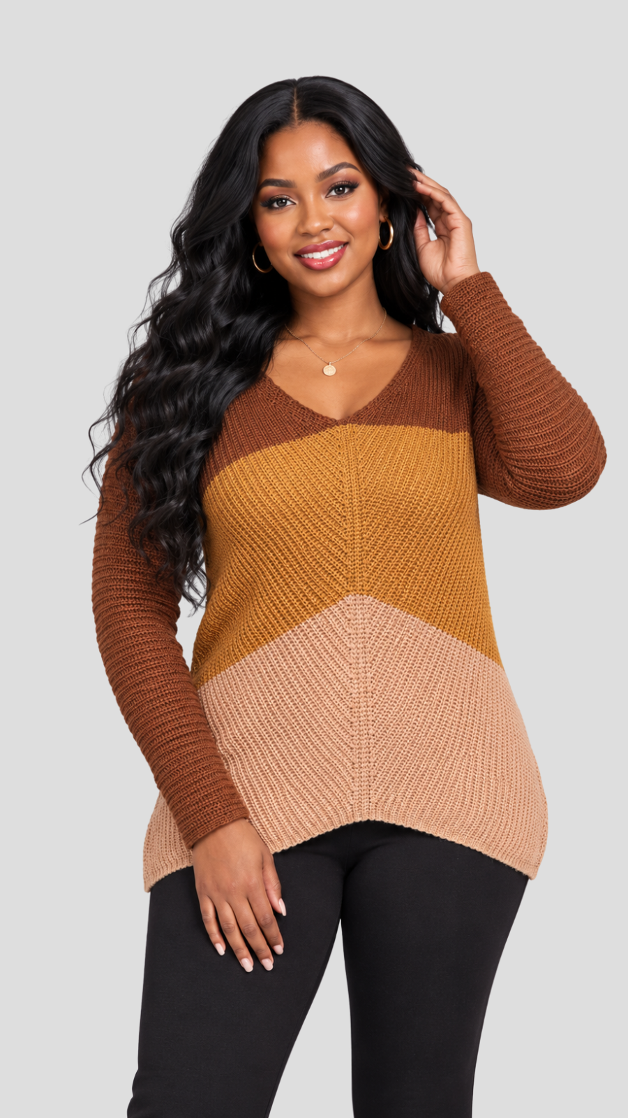 The Fashion Frenzy Pullover- Brown Colour Block