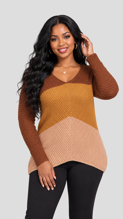 The Fashion Frenzy Pullover- Brown Colour Block
