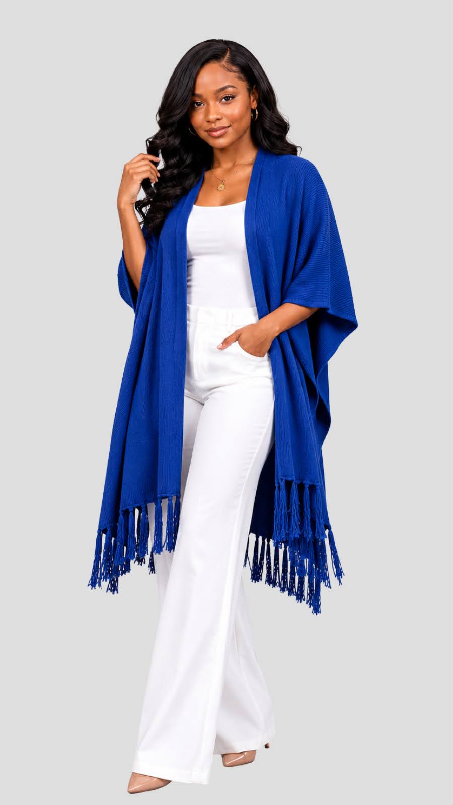The Fashion Frenzy Fringed Acrylic Shawl – Blue