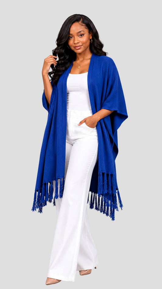 The Fashion Frenzy Fringed Acrylic Shawl – Blue