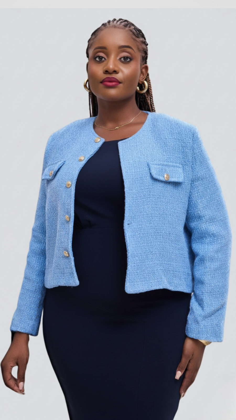 The Fashion Frenzy Élan Buttoned Jacket - Sky Blue