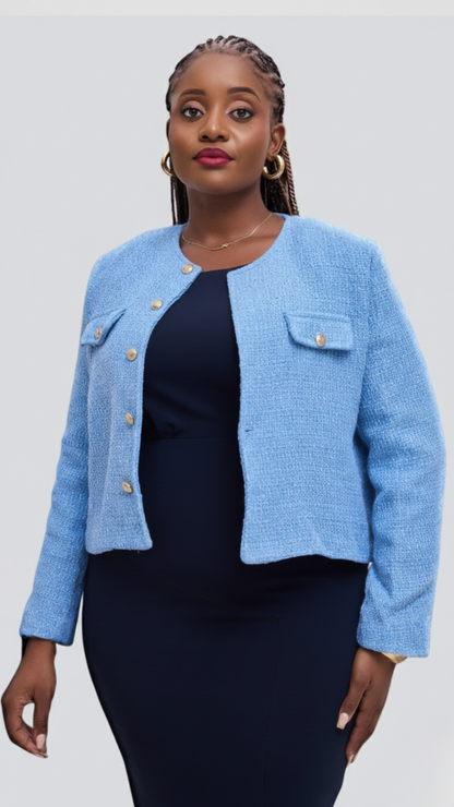 The Fashion Frenzy Élan Buttoned Jacket - Sky Blue