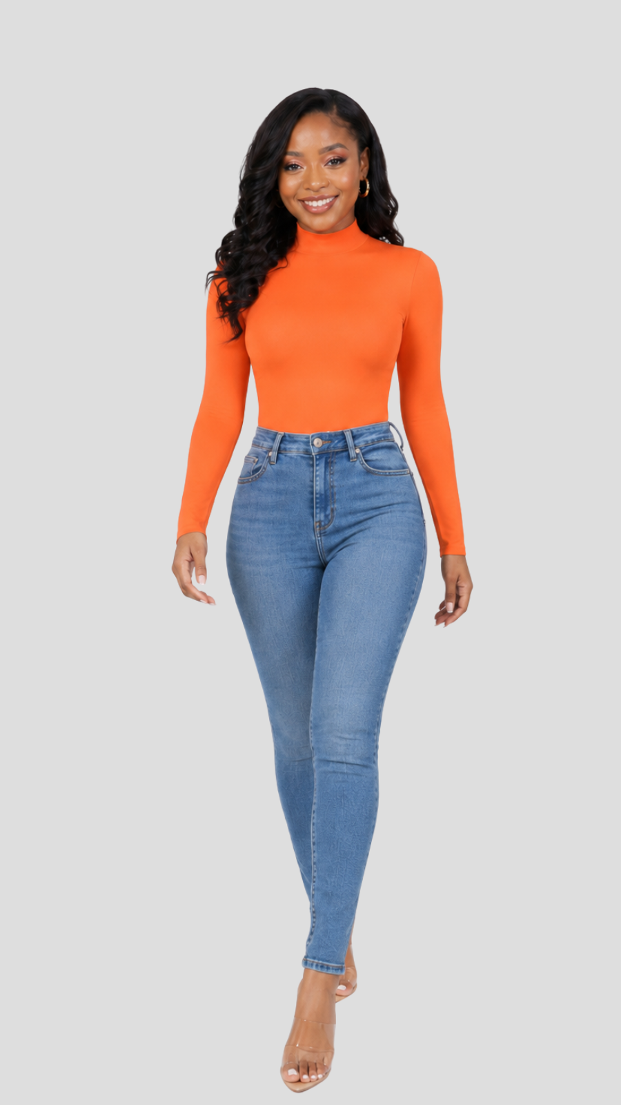 The Fashion Frenzy Savannah High-Neck Bodysuit – Orange