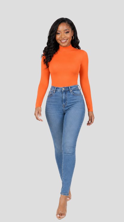 The Fashion Frenzy Savannah High-Neck Bodysuit – Orange