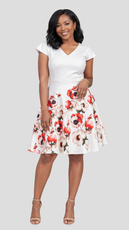 The Fashion Frenzy Floral Skater - Cream