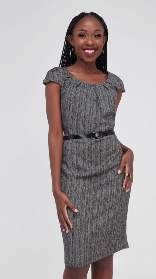 The Fashion Frenzy Stripped Pencil Dress - Grey