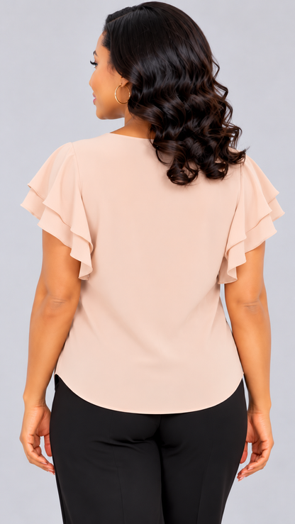 Victoria Ruffle Sleeve Blouse -Blush Beige