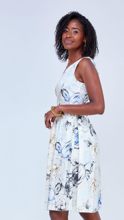 The Fashion Frenzy Floral Skater - Cream Floral Blue