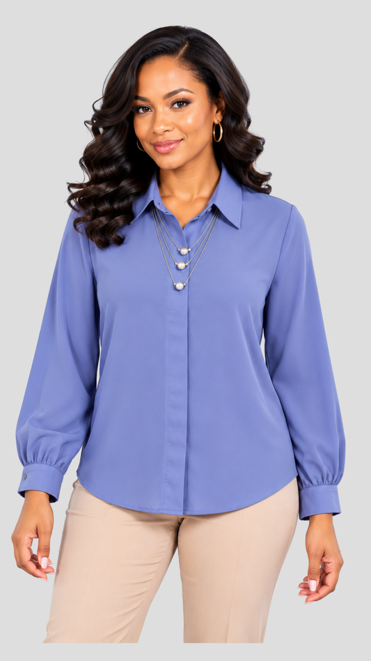 Estelle Pearl-Detail Blouse - Periwinkle Blue
