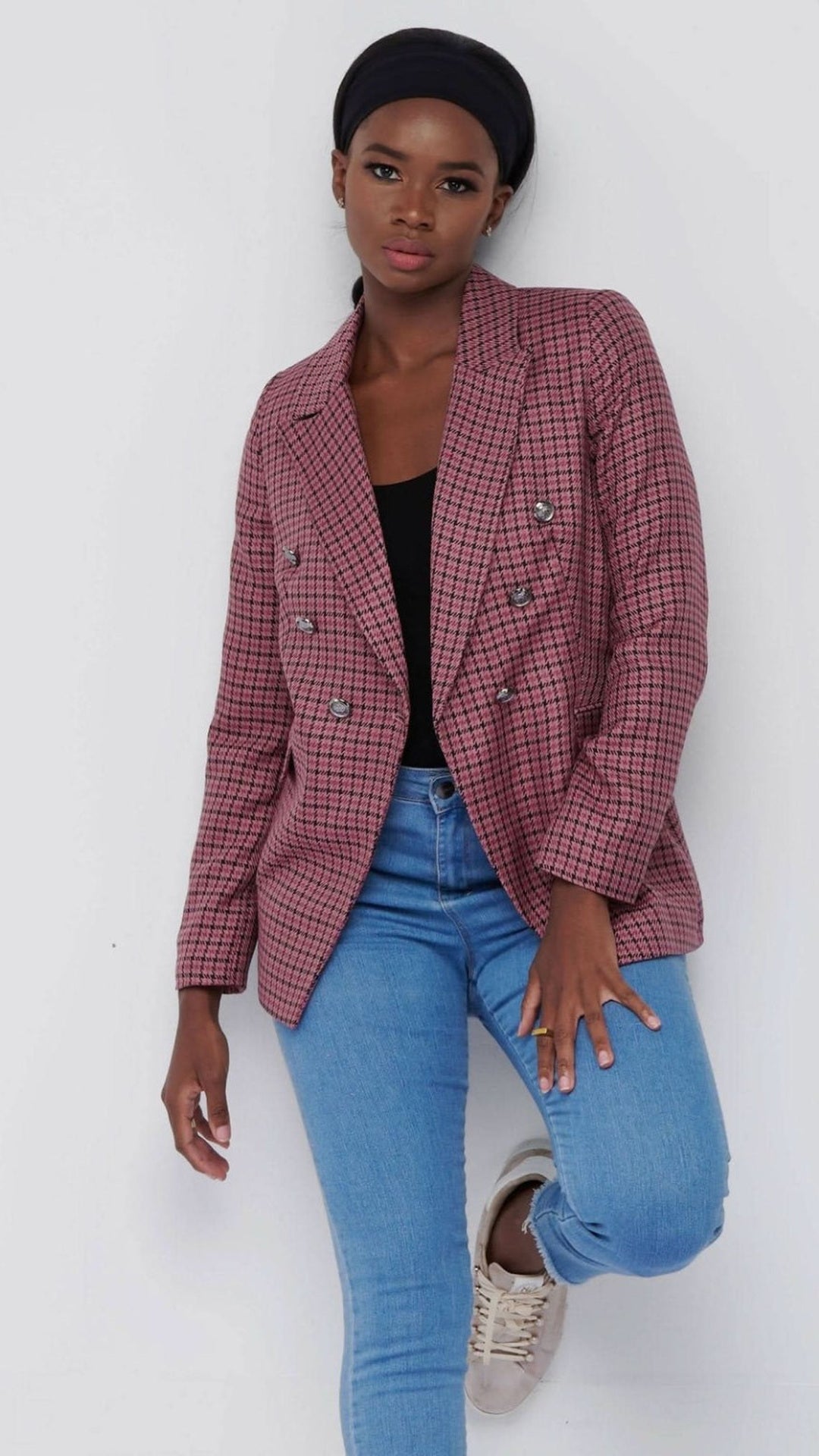 The Fashion Frenzy Pinked Checked blazer - Pink