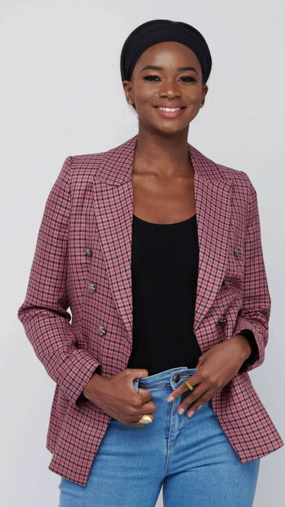 The Fashion Frenzy Pinked Checked blazer - Pink