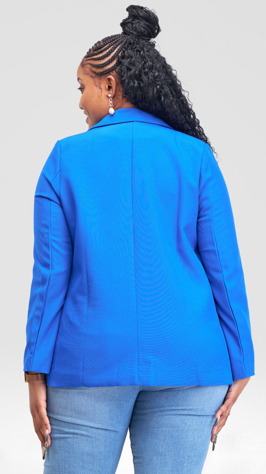 The Fashion Frenzy Elara Tailored Double-Button Blazer- Blue