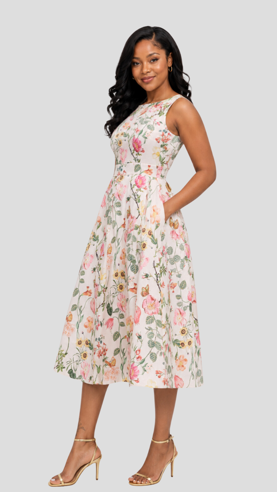The Fashion Frenzy  Liora Garden Midi Dress - Cream