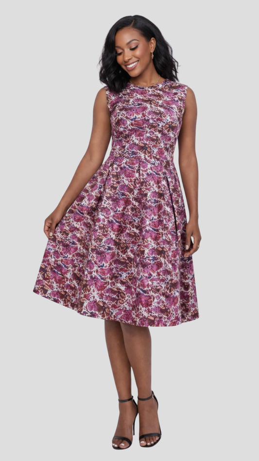 The Fashion Frenzy Floral Skater Dress - Maroon