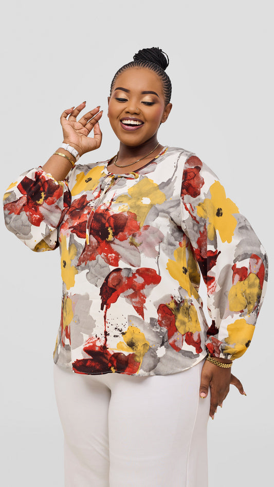 The Fashion Frenzy Floral Elegant Chiffon Blouse Top - Multi-colored