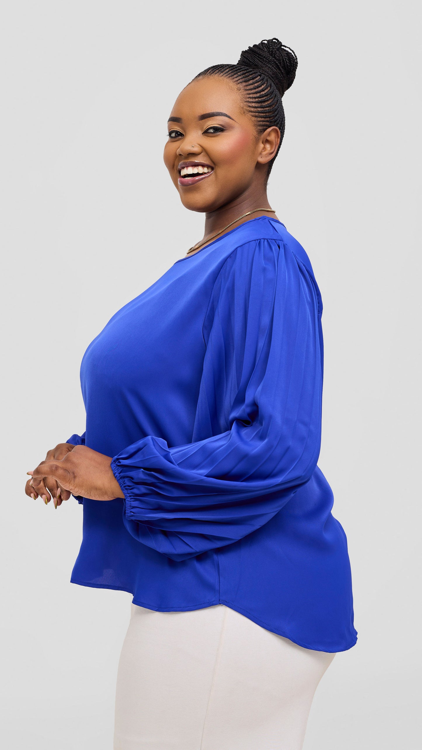 The Fashion Frenzy Azure Elegance Balloon Sleeve Blouse - Blue