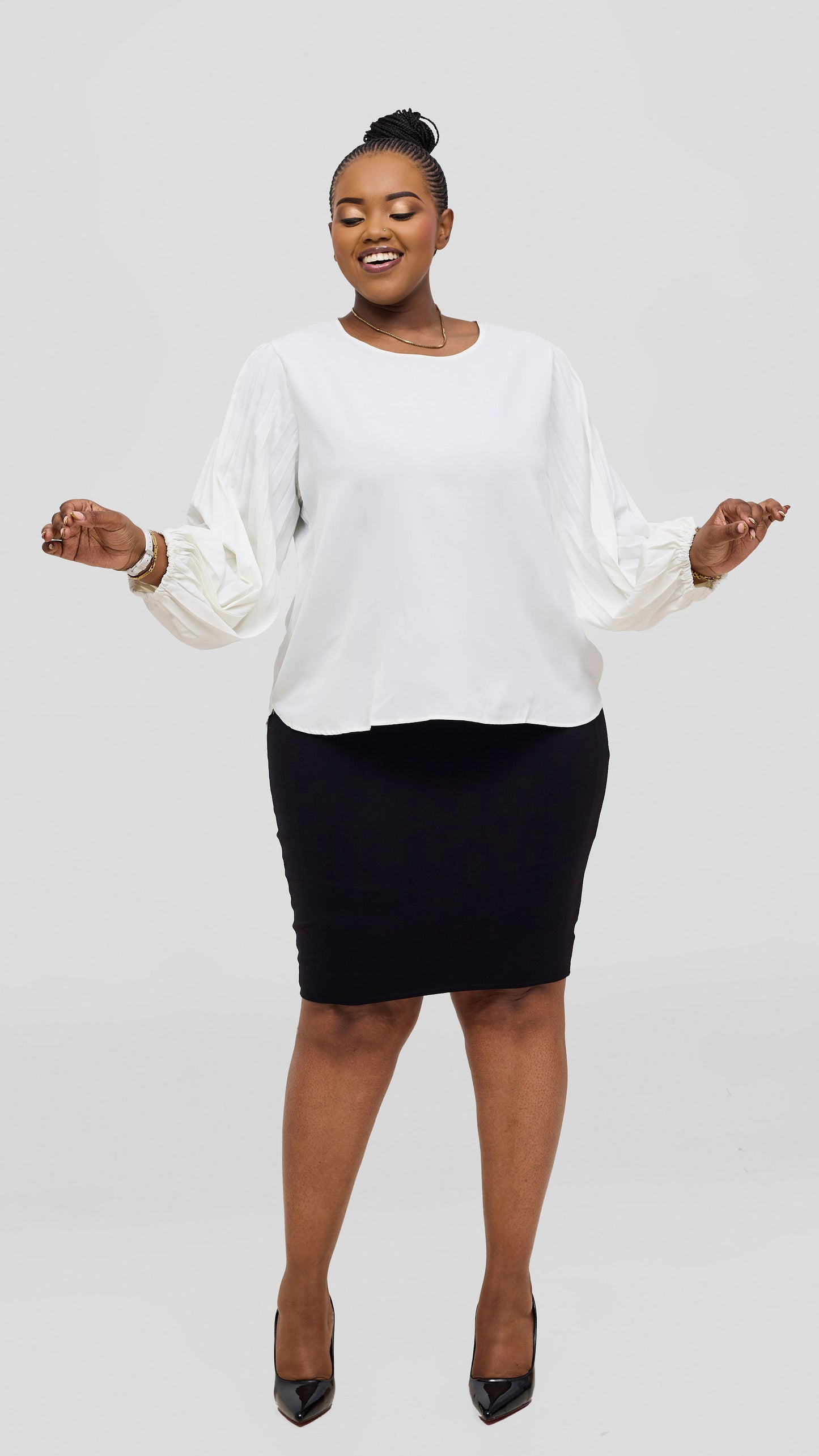 The Fashion Frenzy Azure Elegance Balloon Sleeve Blouse - White