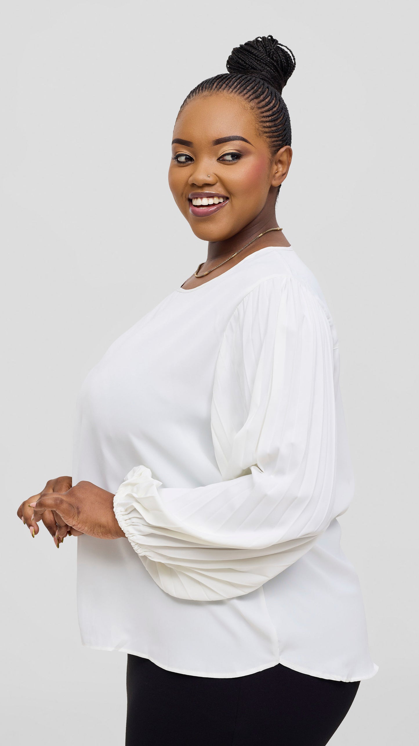 The Fashion Frenzy Azure Elegance Balloon Sleeve Blouse - White