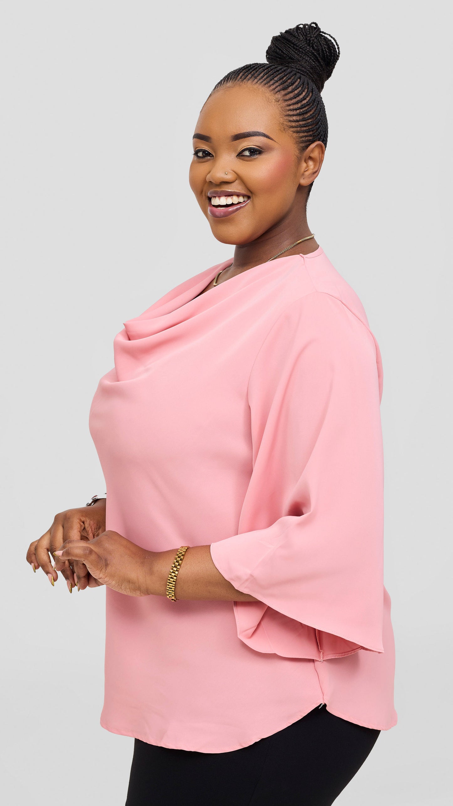 The Fashion Frenzy Blush Grace Flare Sleeve Top – Pink.