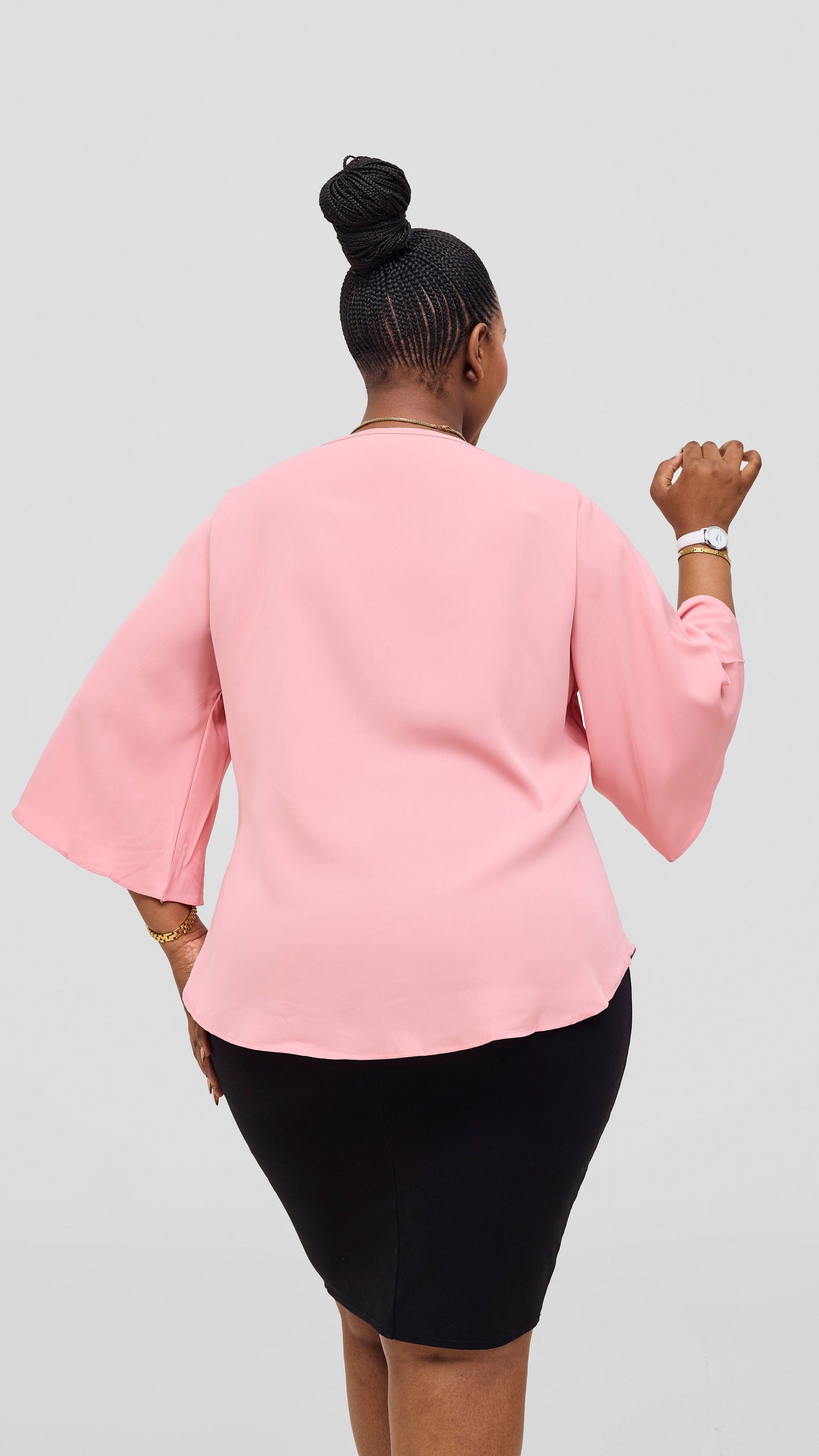 The Fashion Frenzy Blush Grace Flare Sleeve Top – Pink.