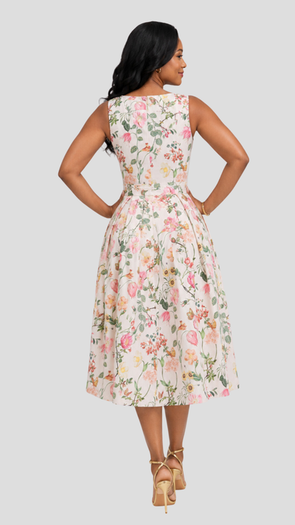 The Fashion Frenzy  Liora Garden Midi Dress - Cream