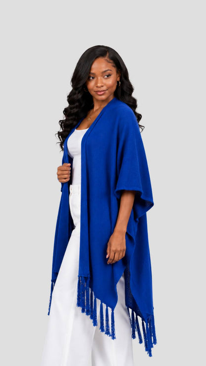 The Fashion Frenzy Fringed Acrylic Shawl – Blue